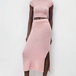 Zara Pointelle Midi Skirt Set